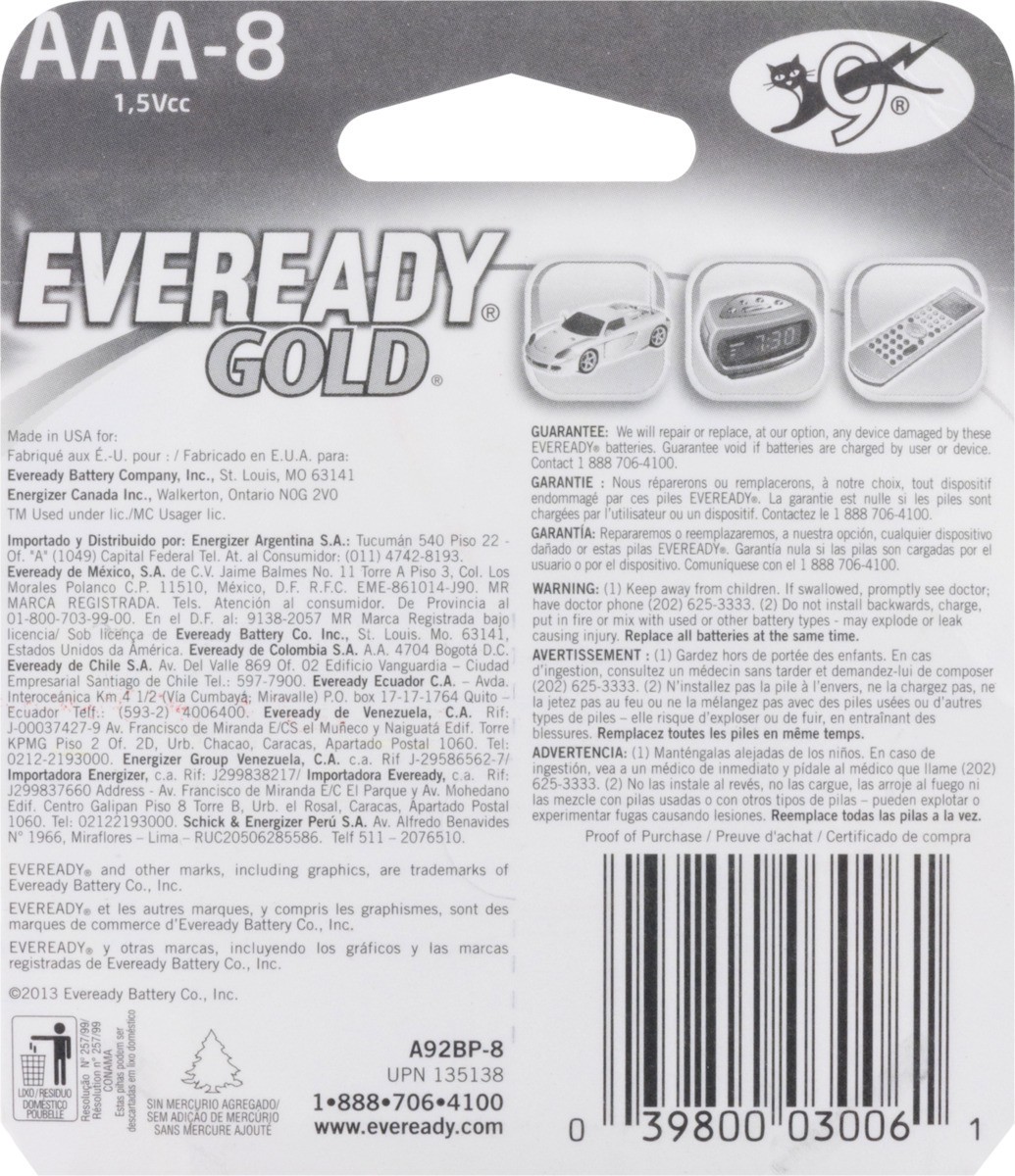 slide 9 of 9, Eveready Gold Alkaline AAA Batteries, 8 Pack of Triple A Batteries, 8 ct