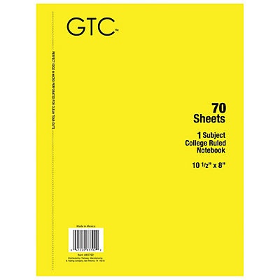 slide 1 of 1, GTC 1 Subject College Ruled Notebook Yellow, 70 ct