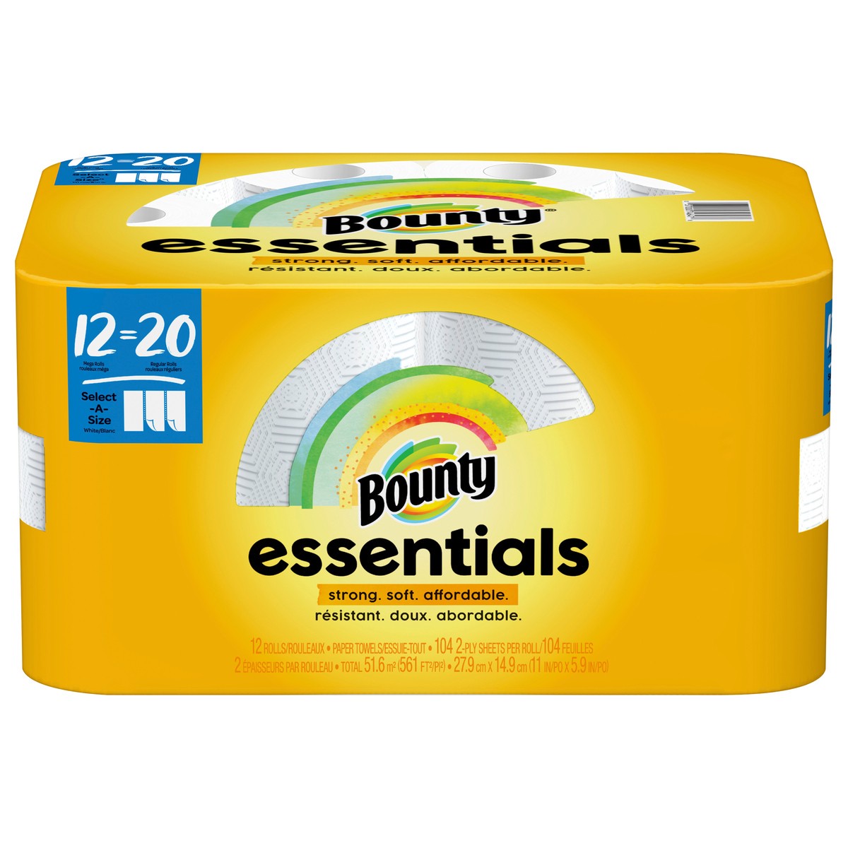 slide 1 of 1, Bounty Essentials Select-A-Size Paper Towels, White, 12 Mega Rolls = 20 Regular Rolls, 12 Count, 12 ct