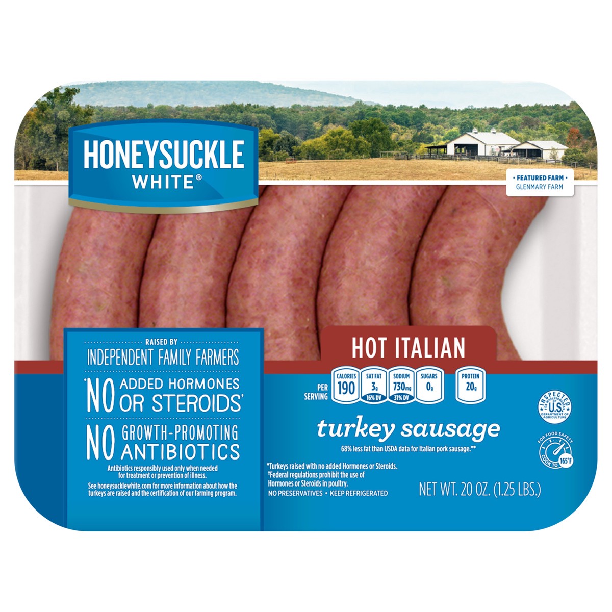 slide 1 of 7, Honeysuckle White Hot Italian Turkey Sausage, 20 oz