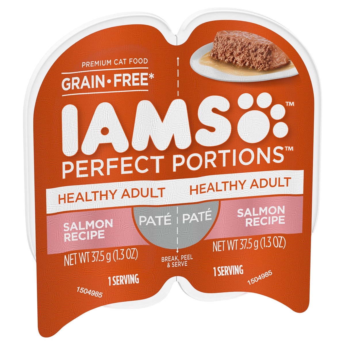 slide 2 of 5, IAMS Perfect Portions Healthy Adult Pate Grain Free Premium Salmon Recipe Cat Food Pack 2 - 1.32 oz Packs, 2 ct; 1.3 oz