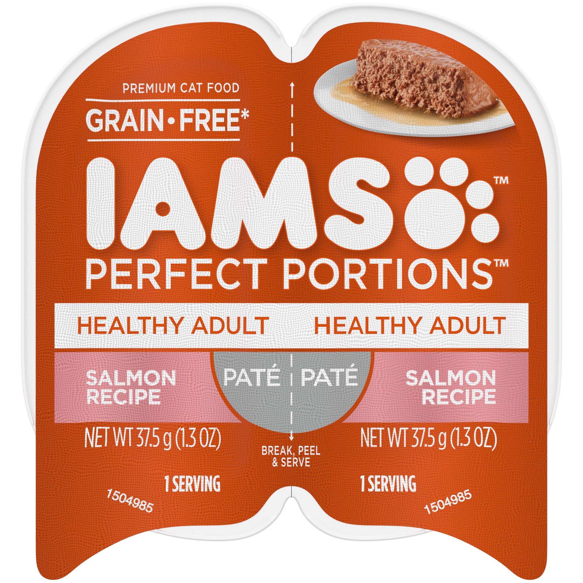 slide 1 of 9, IAMS PERFECT PORTIONS Healthy Adult Grain Free* Wet Cat Food Paté, Salmon Recipe, (24) Easy Peel Twin-Pack Trays, 2.6 oz