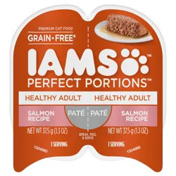 IAMS Perfect Portions Healthy Adult Pate Grain Free Premium Salmon Recipe Cat Food Pack 2 - 1.32 oz Packs