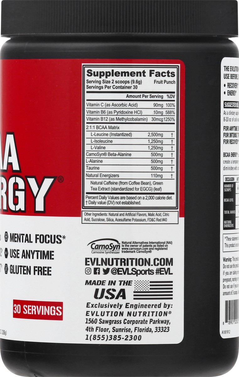 slide 7 of 9, Evlution Nutrition Fruit Punch BCAA Energy Powder 10.16 oz, 10.16 oz