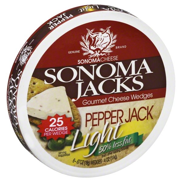 slide 1 of 1, Sonoma Jacks Pepper Jack Light Gourmet Cheese Wedges, 4 oz