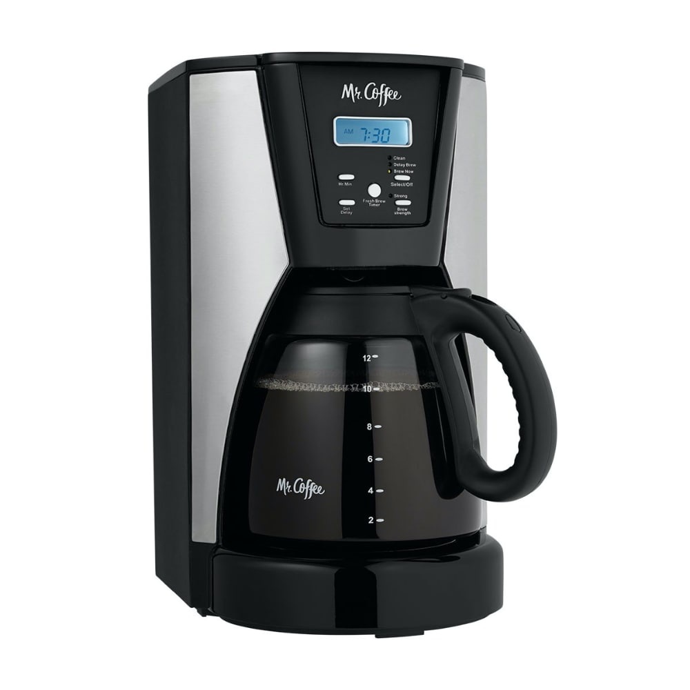 slide 1 of 1, Mr. Coffee 12-Cup Programmable Coffee Maker - Chrome/Black, 1 ct