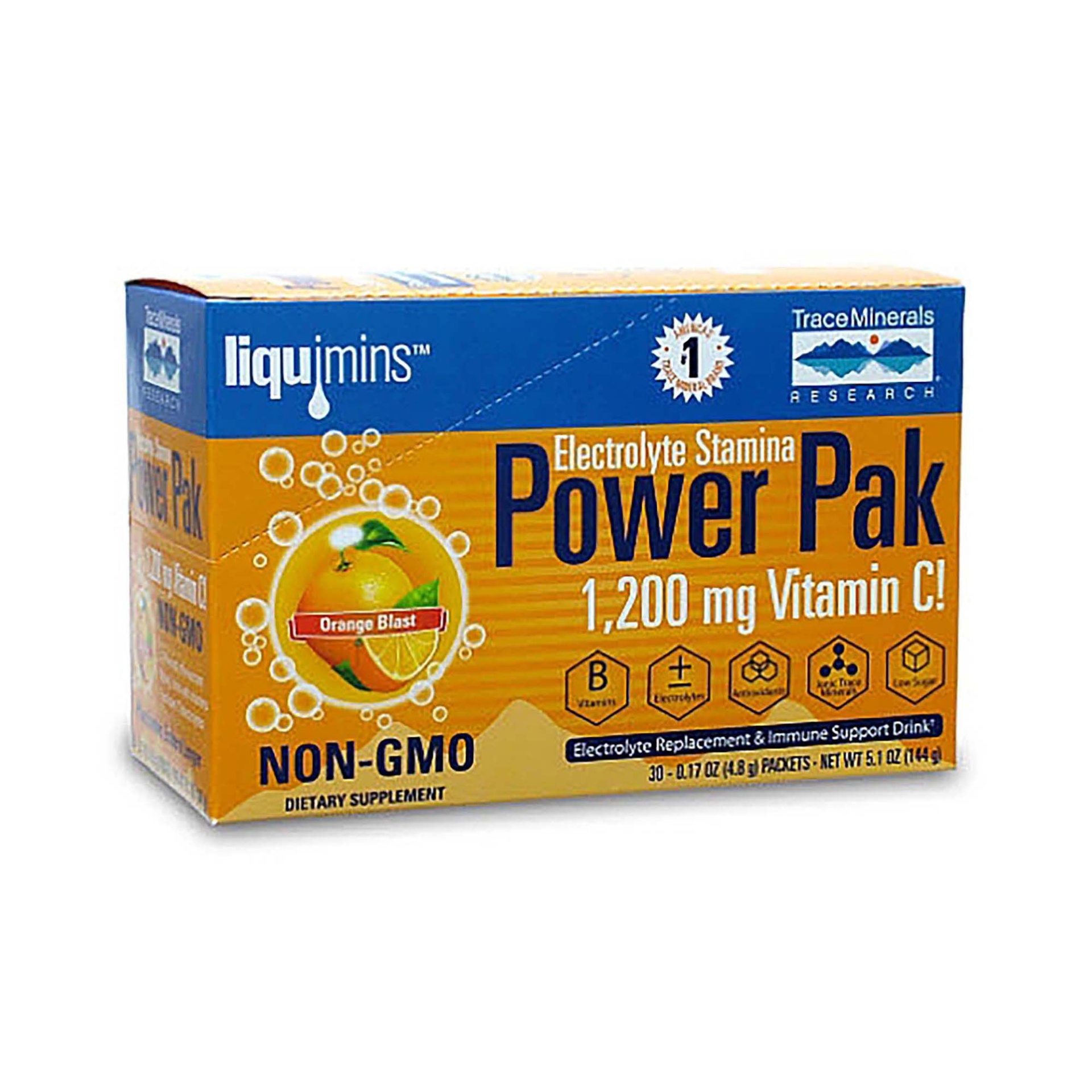 slide 1 of 1, Trace Minerals liquimins Electrolyte Stamina Power Pak - Orange Blast, 30 ct