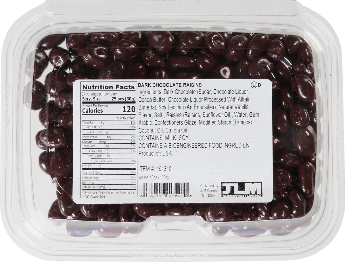 slide 3 of 12, JLM Manufacturing Dark Chocolate Raisins 15 oz, 15 oz