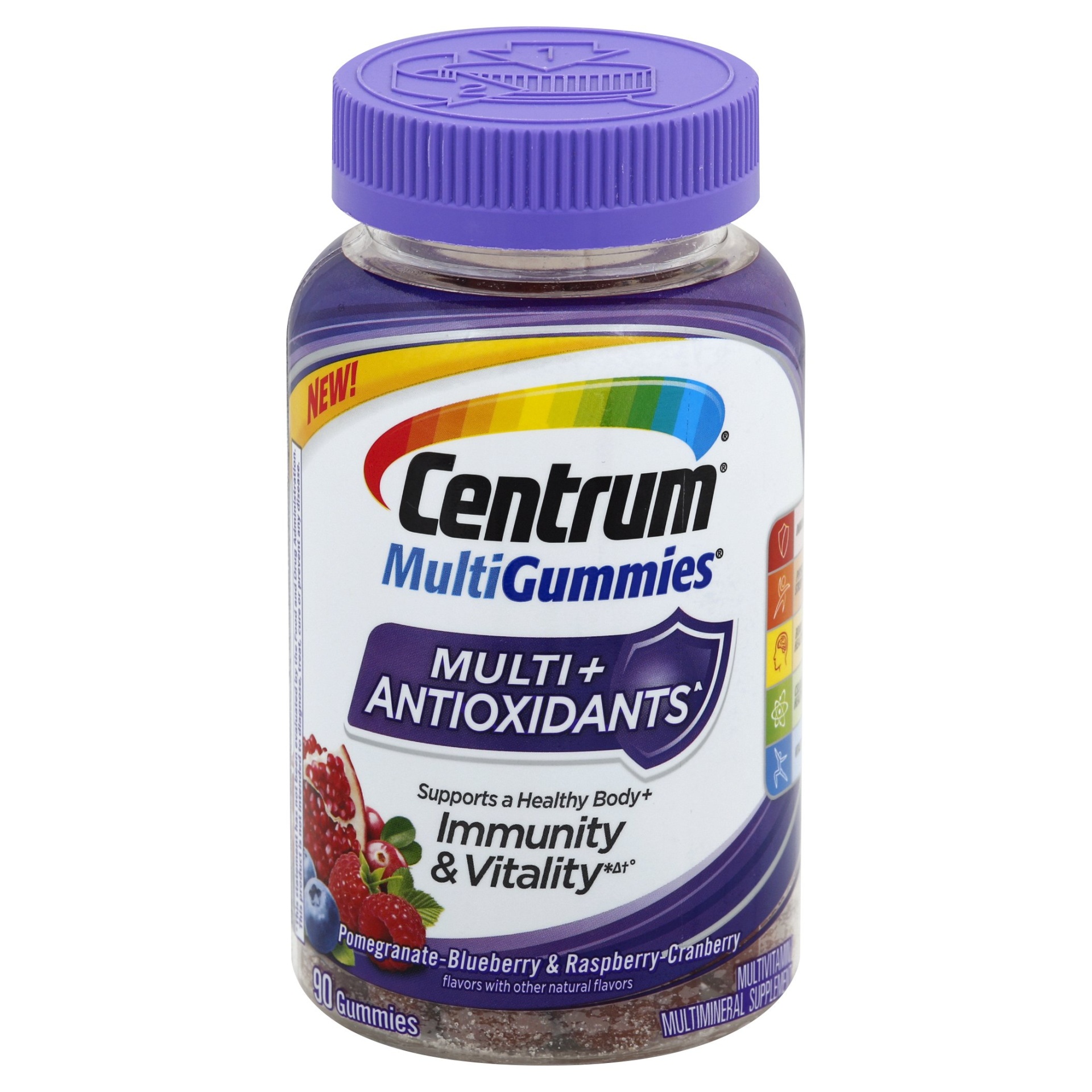 slide 1 of 5, Centrum MultiGummies Multi+Antioxidants Multivitamin/Multimineral Supplement, 90 ct