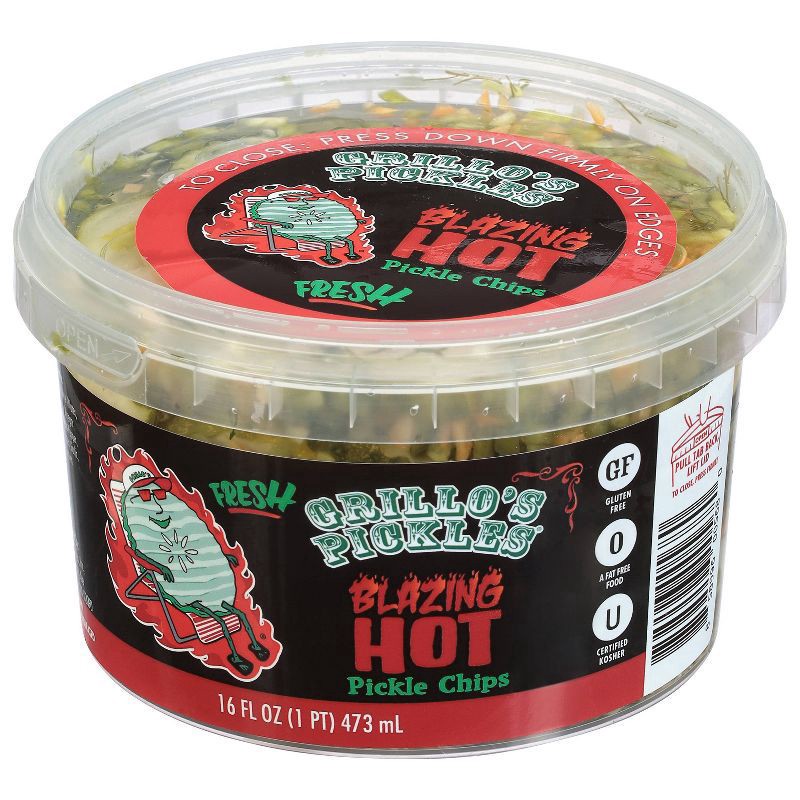 slide 2 of 4, Grillo's Pickles Blazing Hot Pickle Chips - 16oz, 16 fl oz
