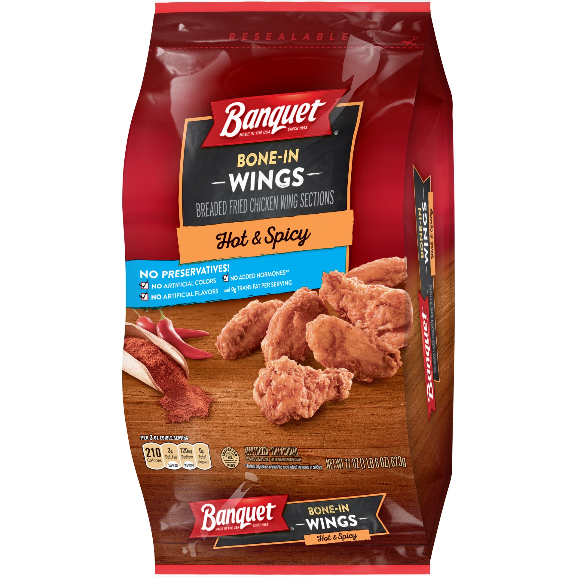 slide 3 of 5, Banquet Frozen Meal, Hot & Spicy Bone-In Wings, 22 Ounce, 22 oz