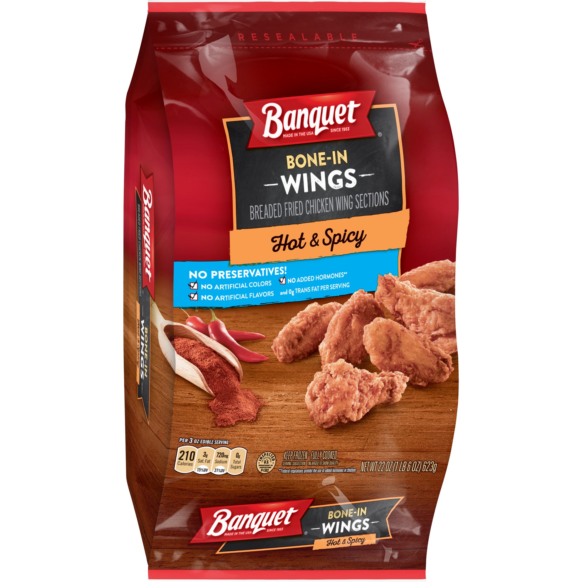 slide 4 of 5, Banquet Frozen Meal, Hot & Spicy Bone-In Wings, 22 Ounce, 22 oz