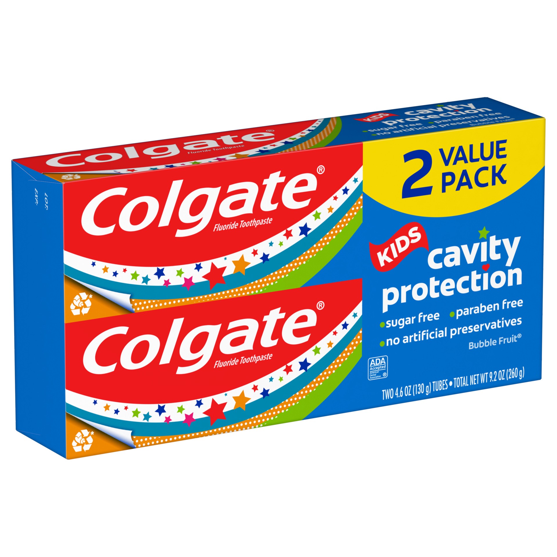 slide 9 of 10, Colgate Kids Toothpaste with Fluoride, Anticavity & Cavity Protection Toothpaste, For Ages 2+, Mild Bubble Fruit Flavor, 4.6 Ounce (2 Pack), 4.6 oz