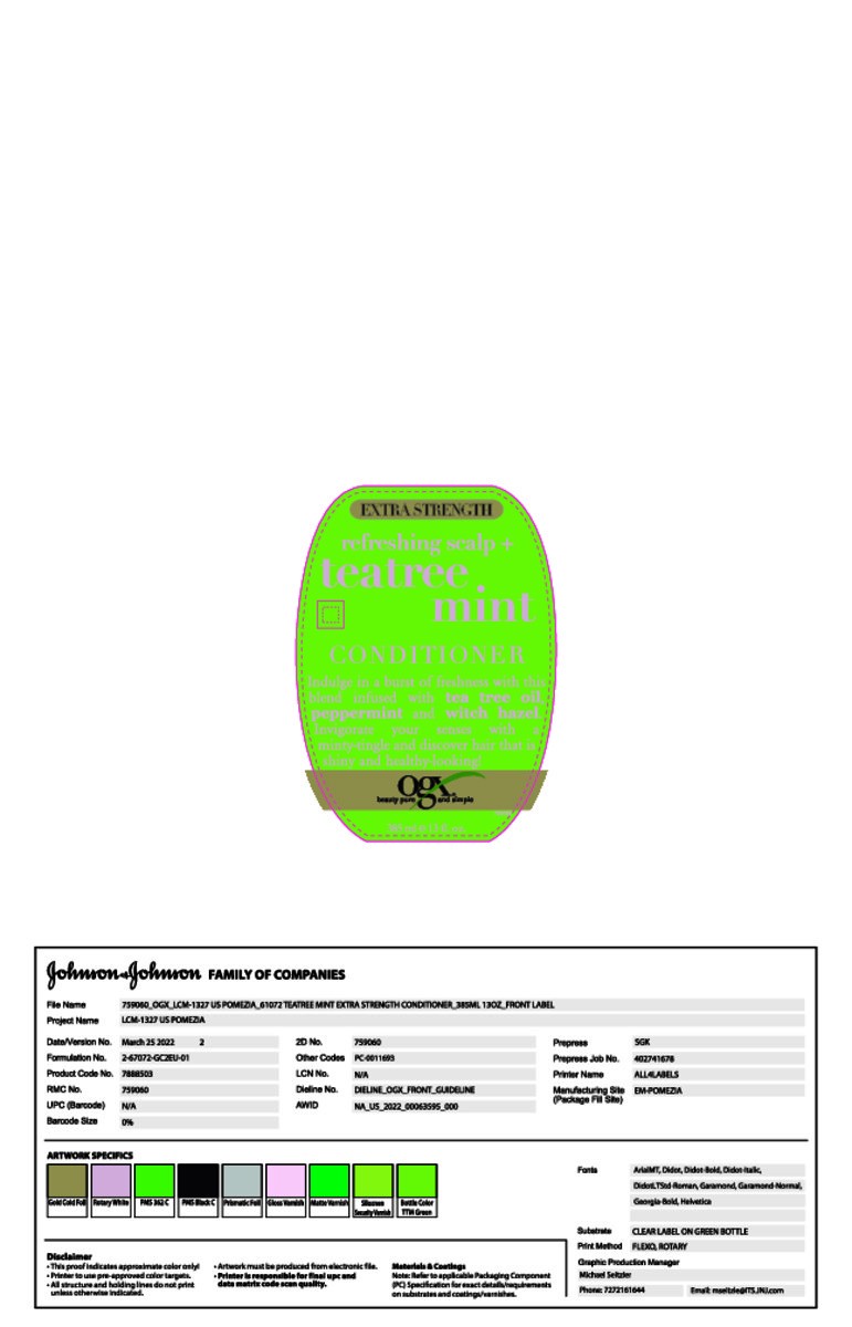 slide 10 of 10, OGX Extra Strength Refreshing Scalp + Teatree Mint Conditioner, Invigorating Conditioner with Tea Tree & Peppermint Oil & Witch Hazel, Paraben-Free, Sulfate-Free Surfactants, 13 Fl Oz, 385 ml