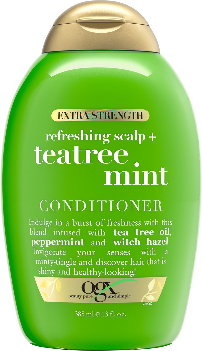 slide 5 of 10, OGX Extra Strength Refreshing Scalp + Teatree Mint Conditioner, Invigorating Conditioner with Tea Tree & Peppermint Oil & Witch Hazel, Paraben-Free, Sulfate-Free Surfactants, 13 Fl Oz, 385 ml