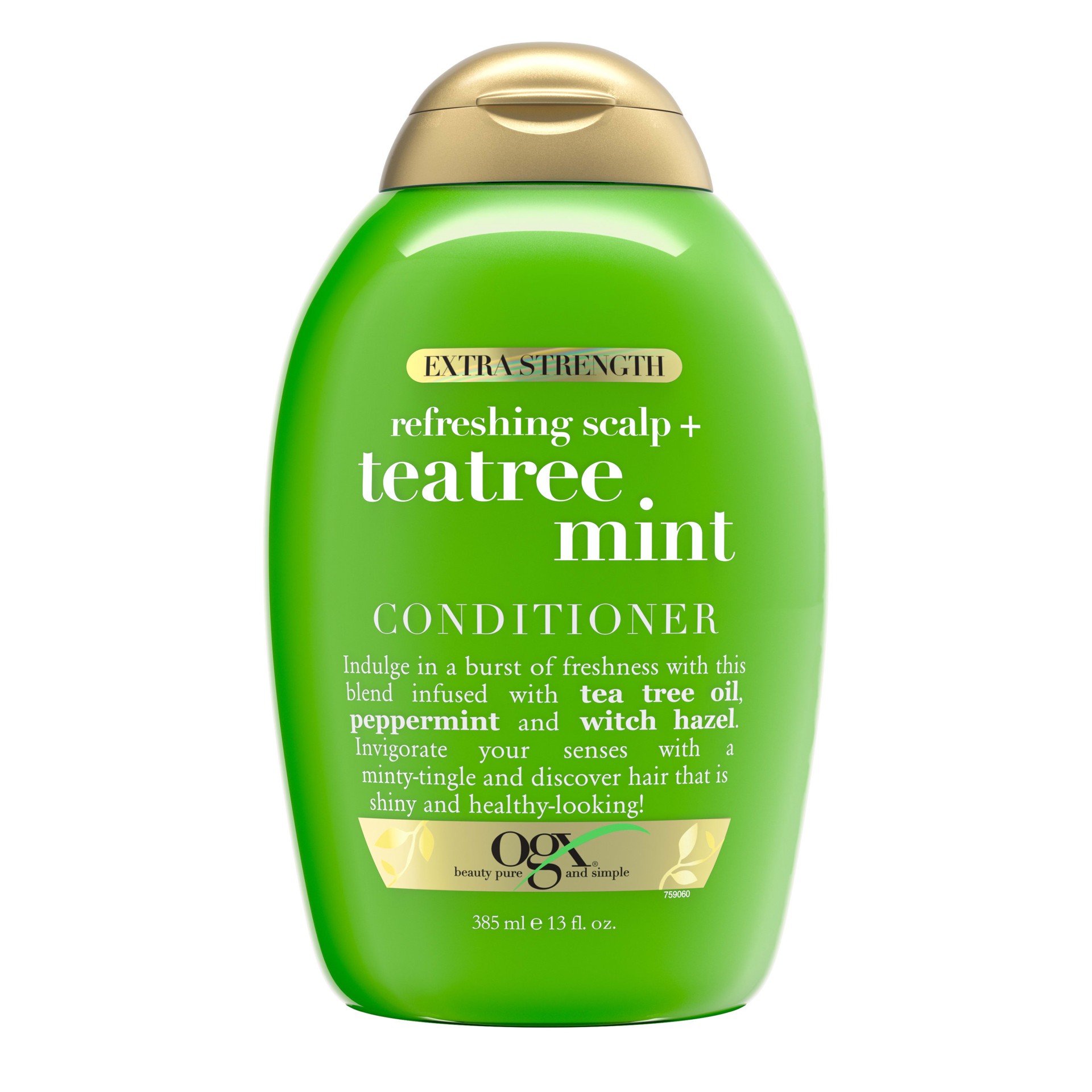 slide 1 of 10, OGX Extra Strength Refreshing Scalp + Teatree Mint Conditioner, Invigorating Conditioner with Tea Tree & Peppermint Oil & Witch Hazel, Paraben-Free, Sulfate-Free Surfactants, 13 Fl Oz, 385 ml