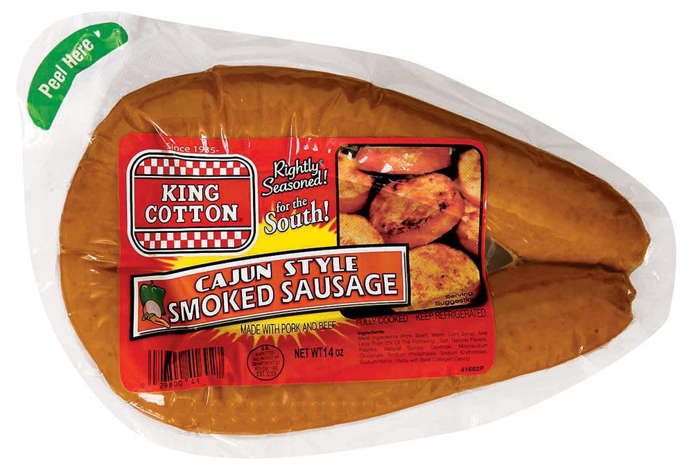 slide 1 of 1, King Cotton Cajun Smoked Sausage, 14 oz