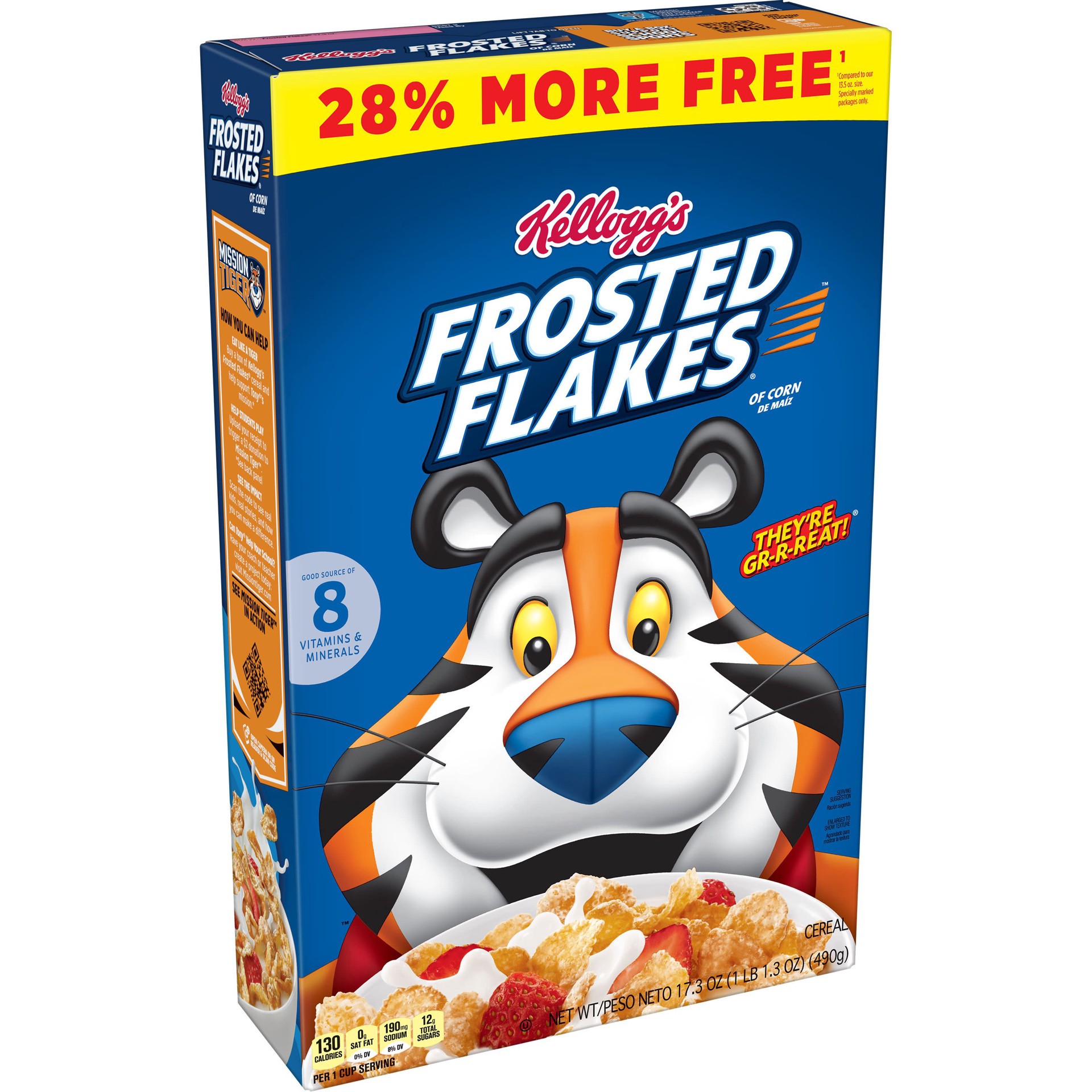 slide 1 of 5, Frosted Flakes Kellogg's Frosted Flakes Breakfast Cereal, Kids Cereal, Family Breakfast, 28% More Free, Original, 17.3oz Box, 1 Box, 17.3 oz