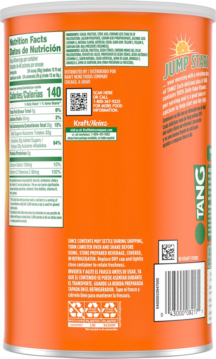 slide 4 of 11, Tang Orange Drink Mix Mini Jumbo (18762-00001 - C3434324) 58.9 oz (3 lb 10.9 oz) 1.67kg English, 58.90 oz