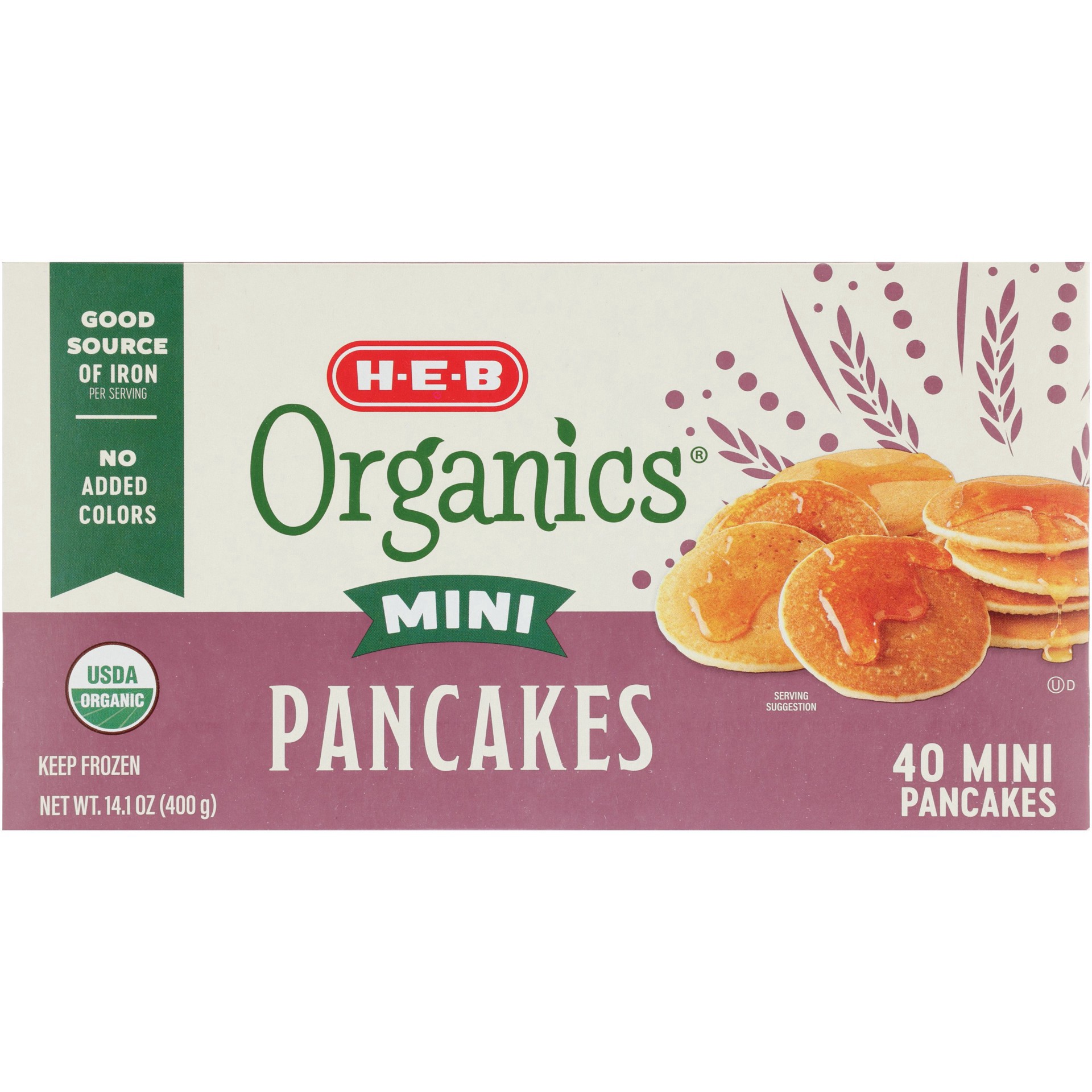 slide 1 of 1, H-E-B Organics Frozen Mini Pancakes, 40 ct