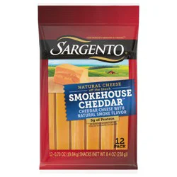 Sargento Smokehouse Cheddar Natural Cheese Snack Sticks, 12-Count