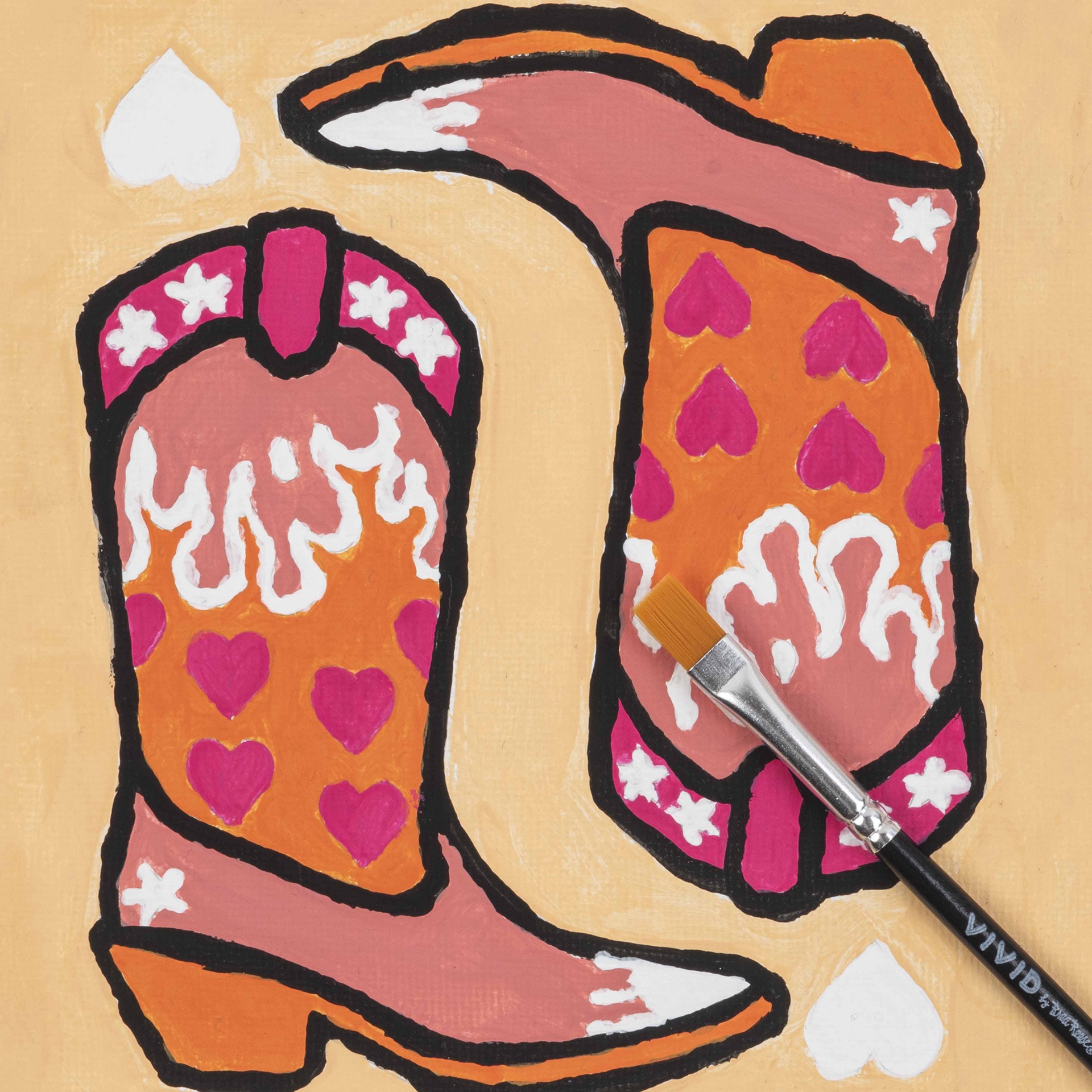 slide 3 of 6, Brea Reese Vivid By Brea Reese Cowboy Boots Acrylic Paint-By-Number Kit, 6.5 in x 6.5 in