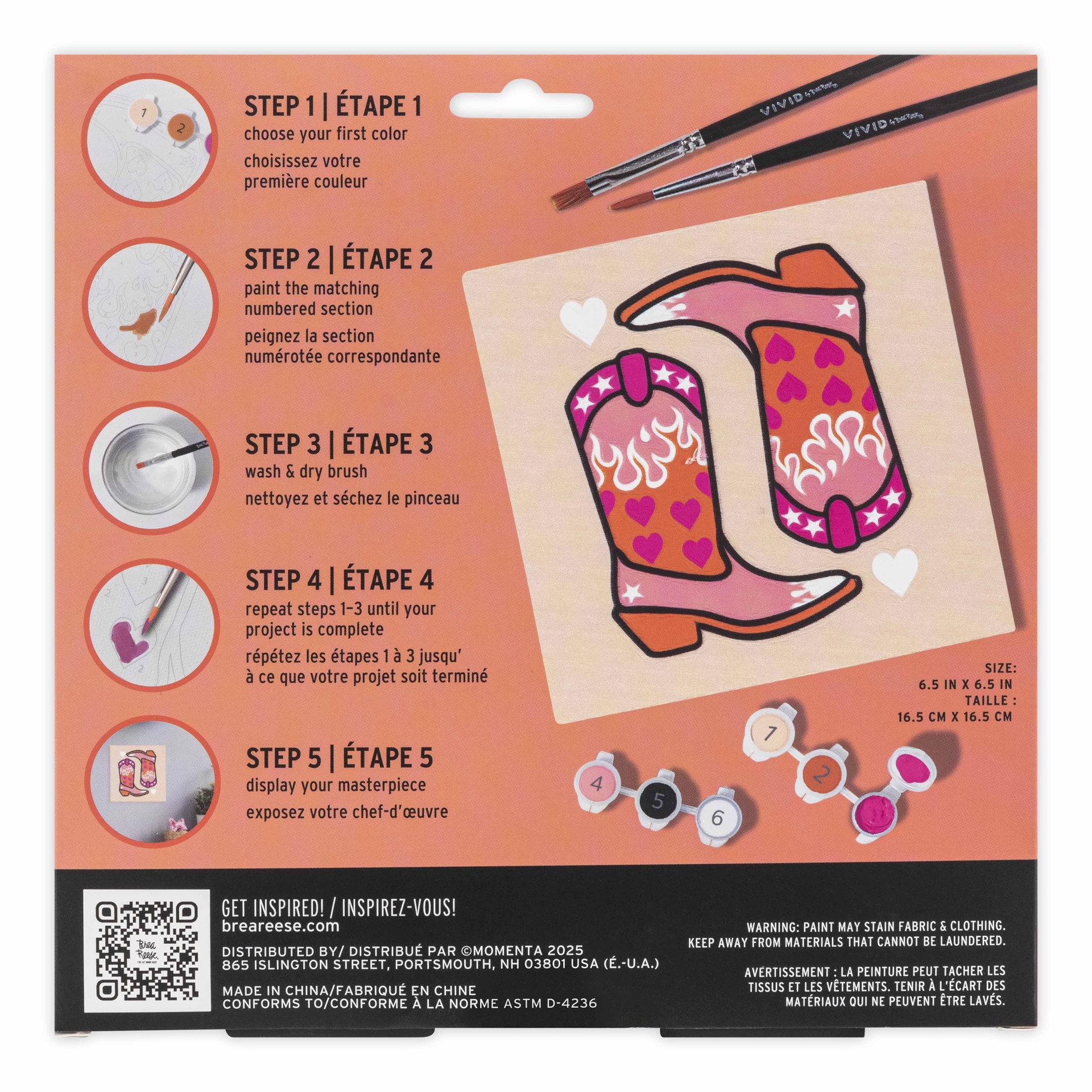 slide 2 of 6, Brea Reese Vivid By Brea Reese Cowboy Boots Acrylic Paint-By-Number Kit, 6.5 in x 6.5 in
