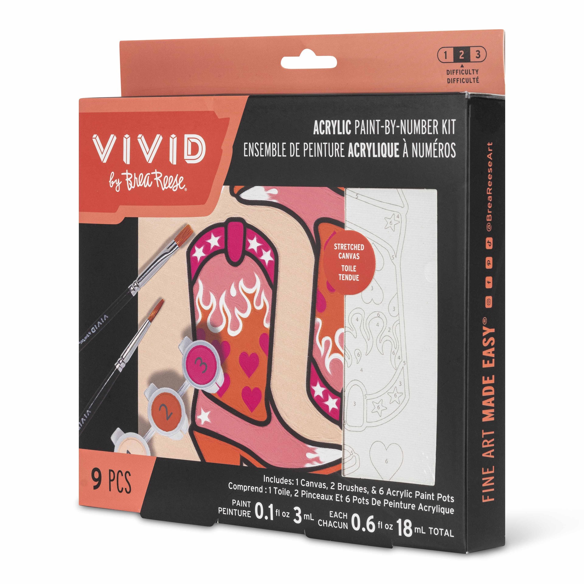 slide 5 of 6, Brea Reese Vivid By Brea Reese Cowboy Boots Acrylic Paint-By-Number Kit, 6.5 in x 6.5 in