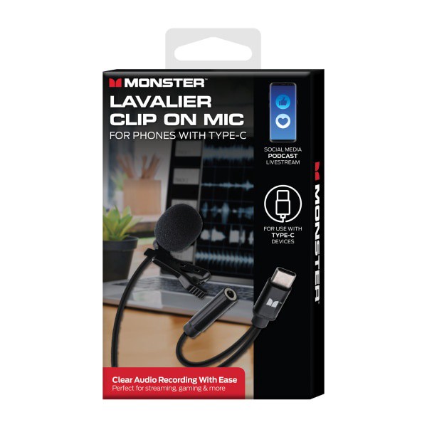slide 1 of 6, Monster Cable Lavalier Clip-On Microphone, 8 Pins, Black, 1 ct