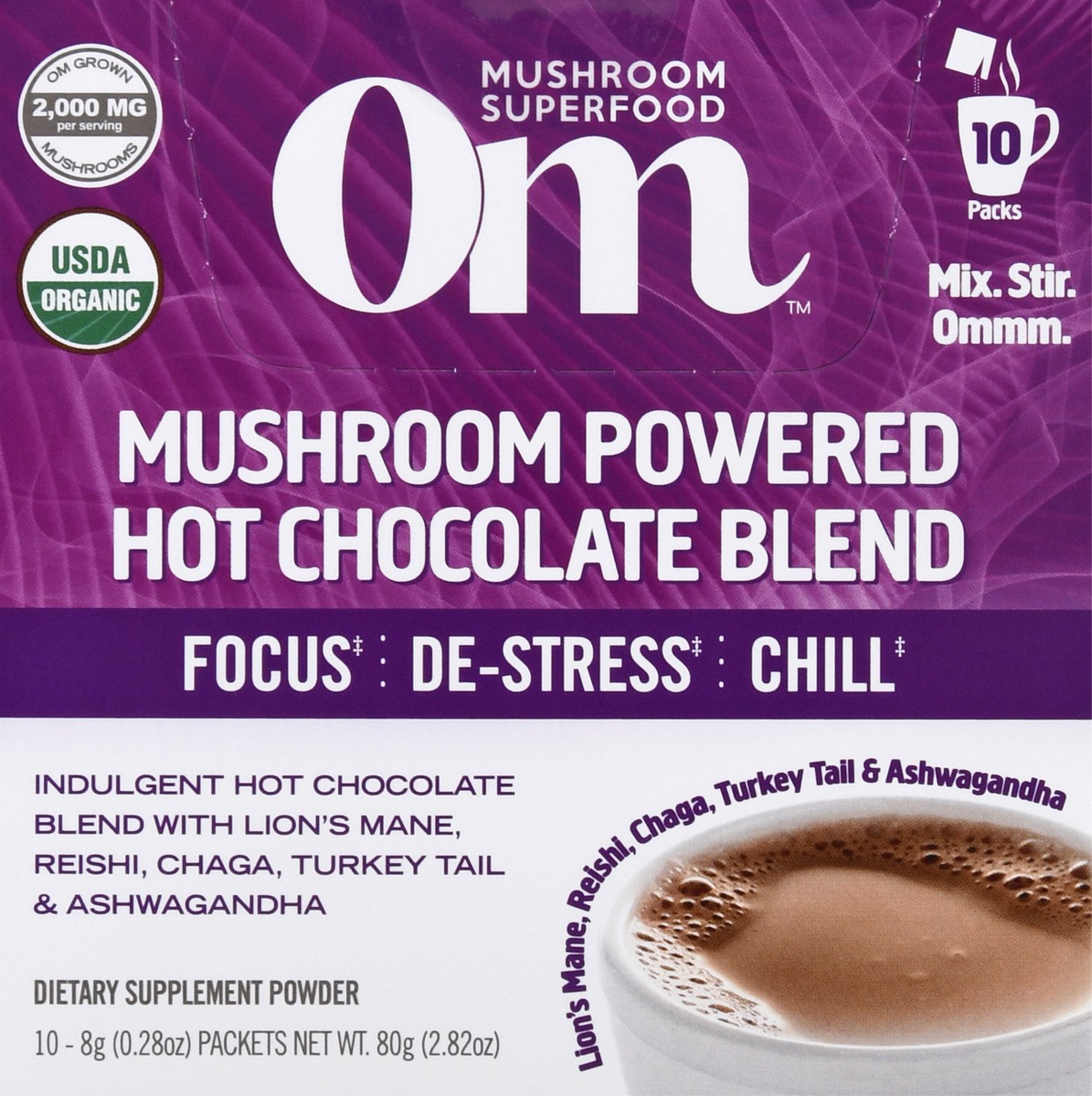 slide 1 of 13, Om Mushroom Powered Hot Chocolate Blend Mushroom Powder 10 ea, 10 ct