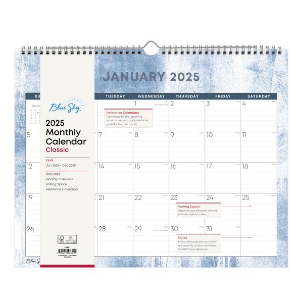 slide 2 of 2, 2025 Blue Sky Monthly Wall Calendar, 15"" X 12"", Seneca Blue, January To December, 148891, 1 ct