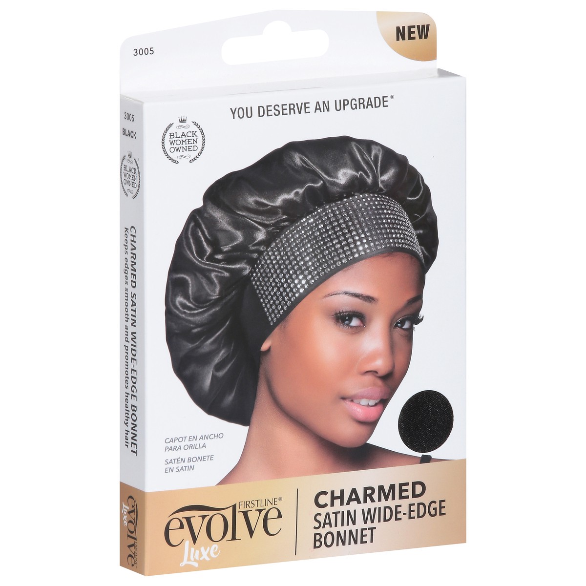 slide 8 of 12, Firstline Evolved Luxe Black Charmed Satin Wide-Edge Bonnet 1 ea, 1 ct