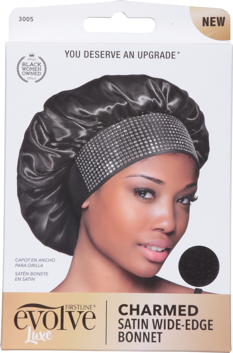 slide 12 of 12, Firstline Evolved Luxe Black Charmed Satin Wide-Edge Bonnet 1 ea, 1 ct