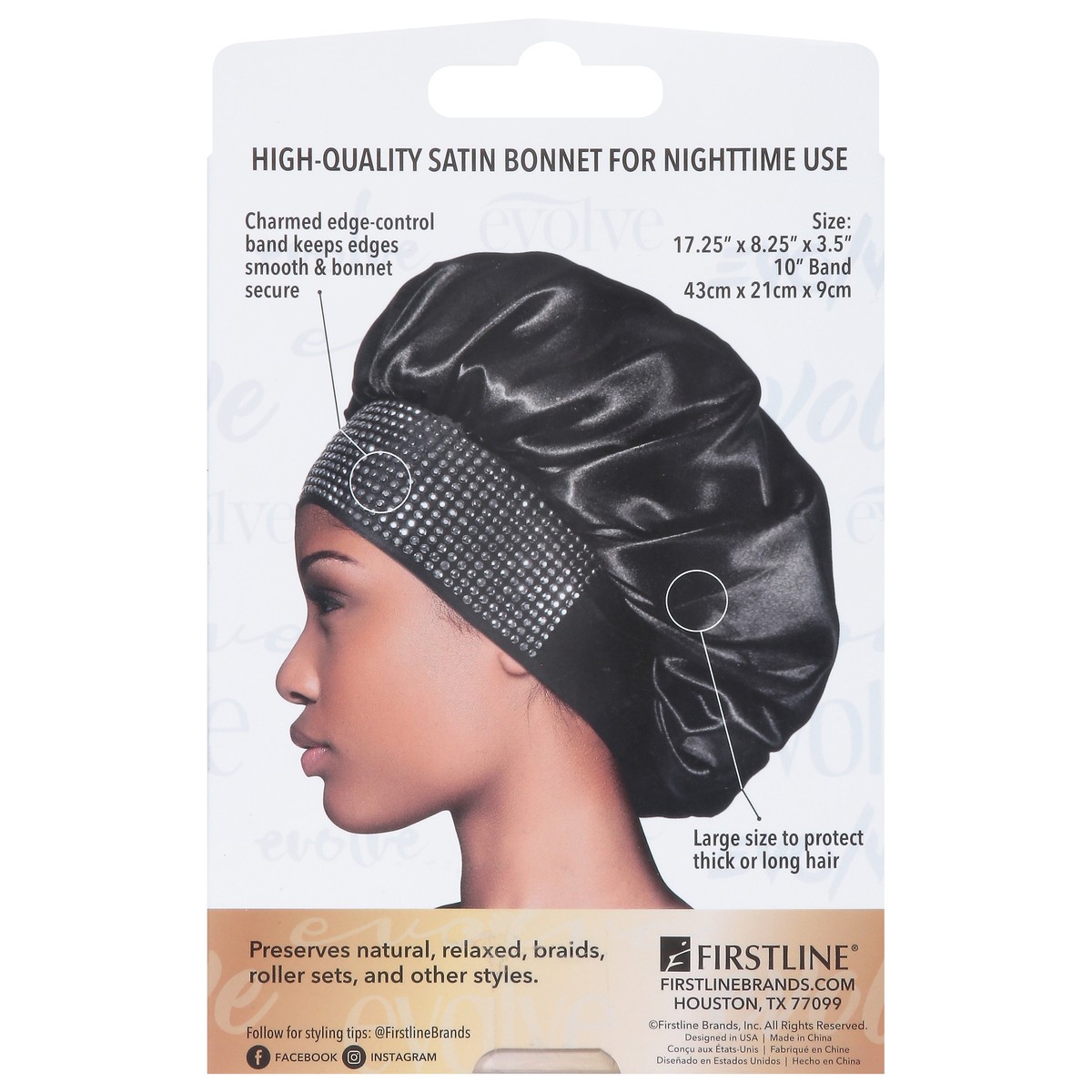 slide 2 of 12, Firstline Evolved Luxe Black Charmed Satin Wide-Edge Bonnet 1 ea, 1 ct