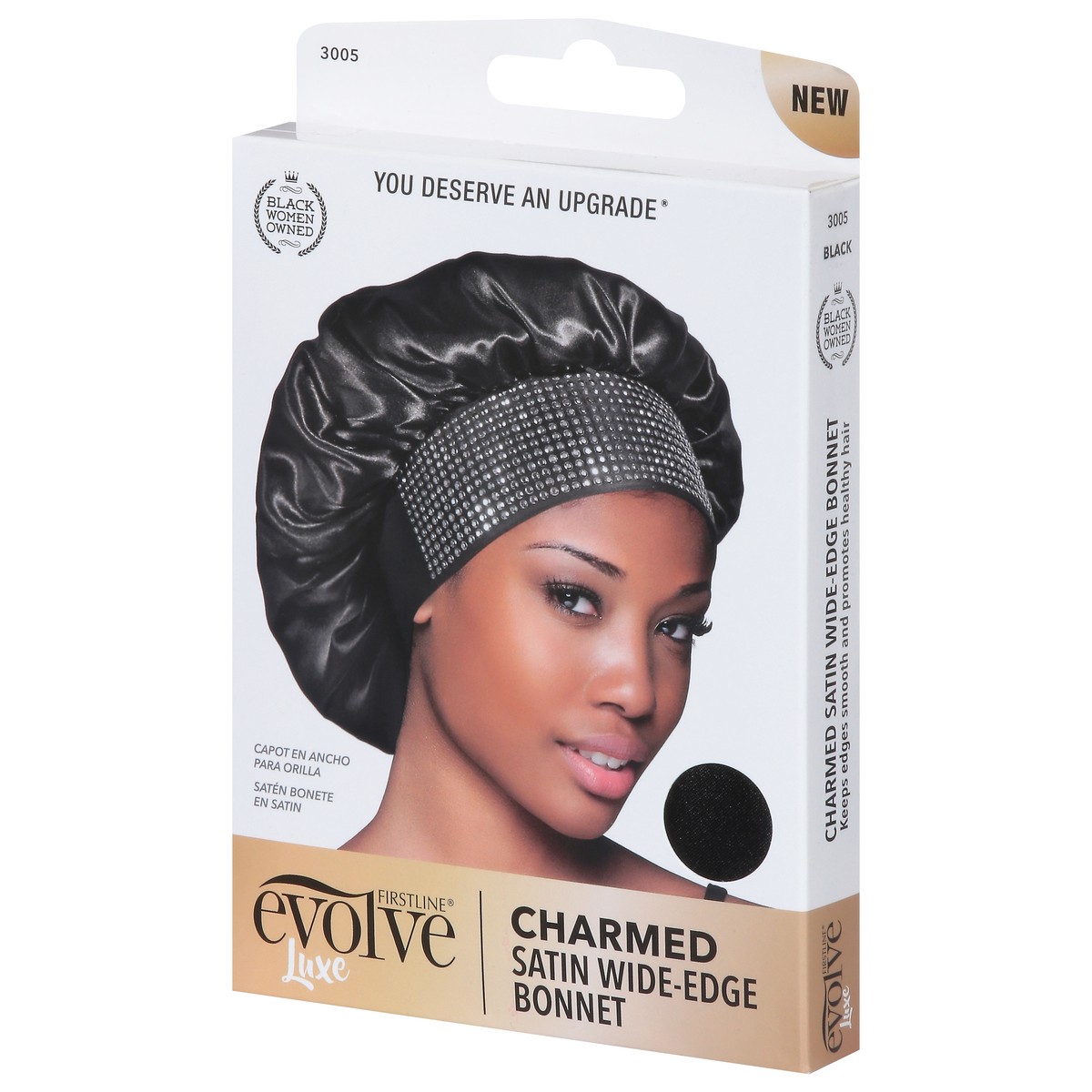 slide 10 of 12, Firstline Evolved Luxe Black Charmed Satin Wide-Edge Bonnet 1 ea, 1 ct