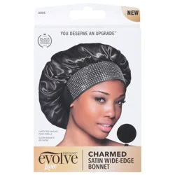 Firstline Evolved Luxe Black Charmed Satin Wide-Edge Bonnet 1 ea