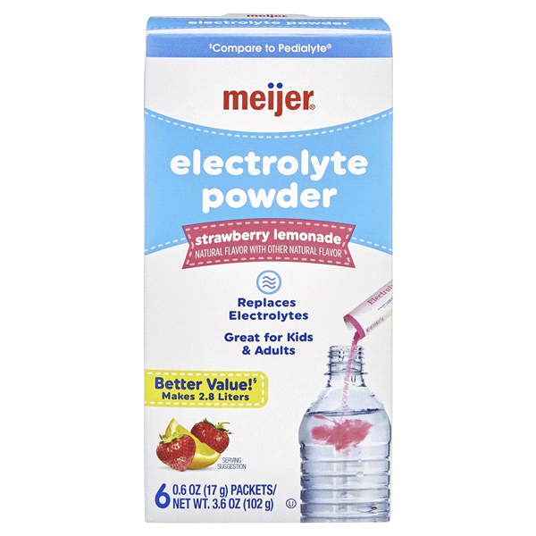 slide 1 of 1, Meijer Electrolyte Powder Packets, Strawberry Lemonade, 6 ct