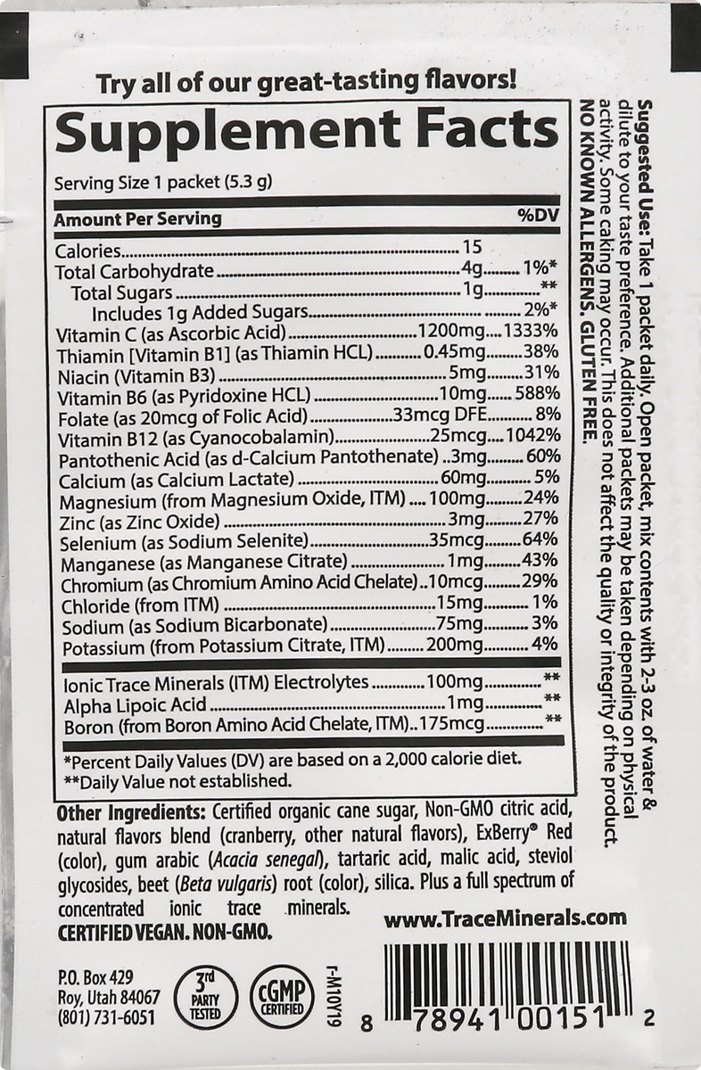 slide 5 of 9, Trace Power Pak Effervescent Cranberry Electrolyte Stamina 0.19 oz, 0.19 oz