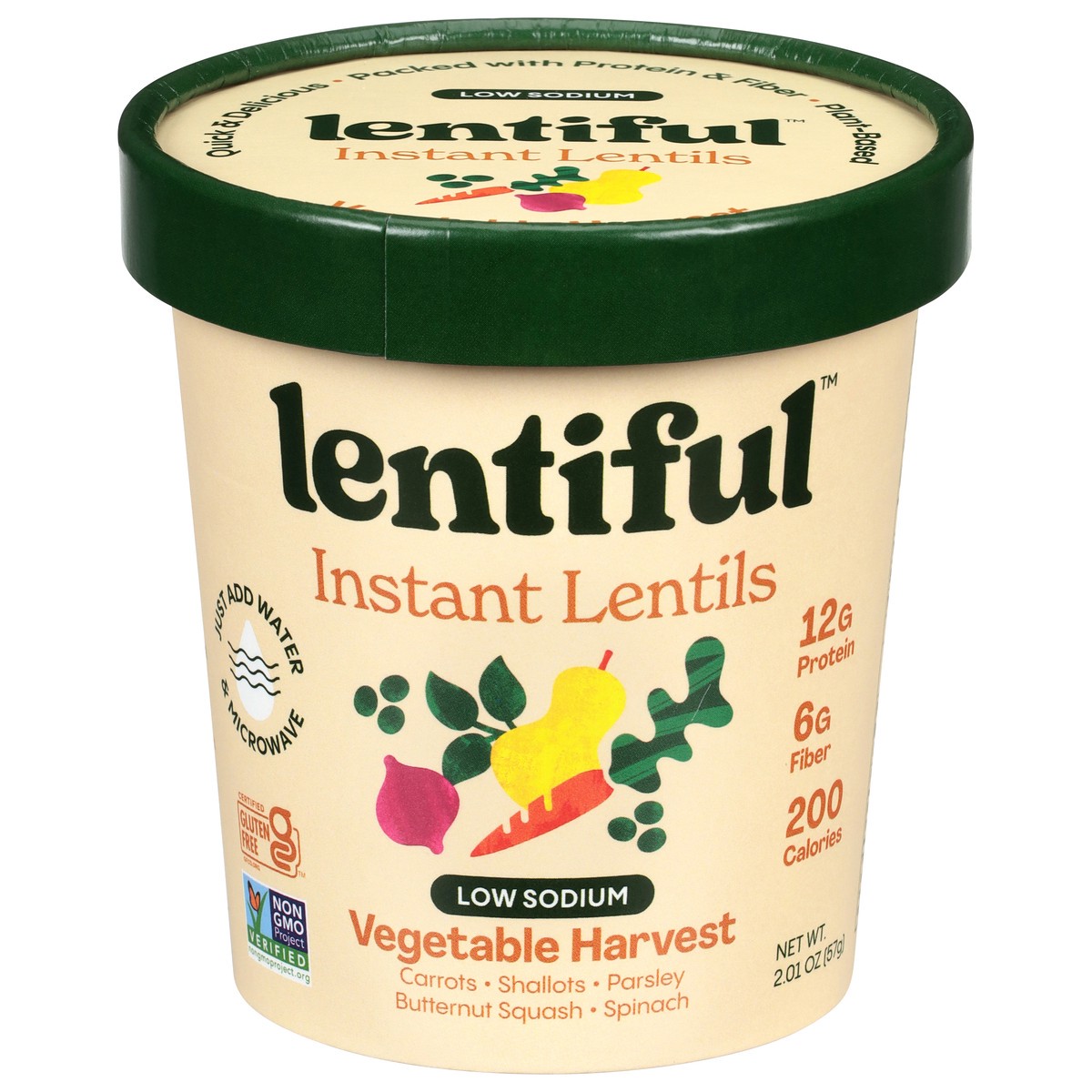slide 1 of 13, Lentiful Low Sodium Vegetable Harvest Instant Lentils 2.01 oz, 2.01 oz