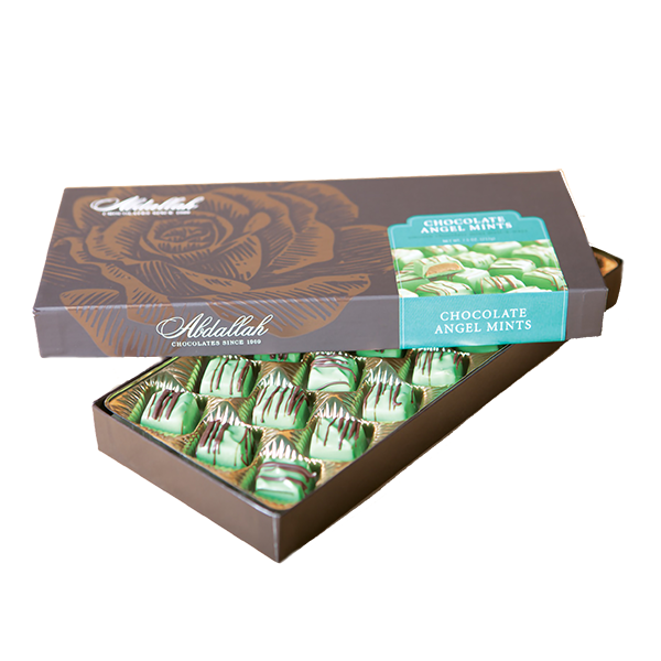 slide 1 of 1, Abdallah Candies Chocolate Angel Mints Gift Box, 7.5 oz