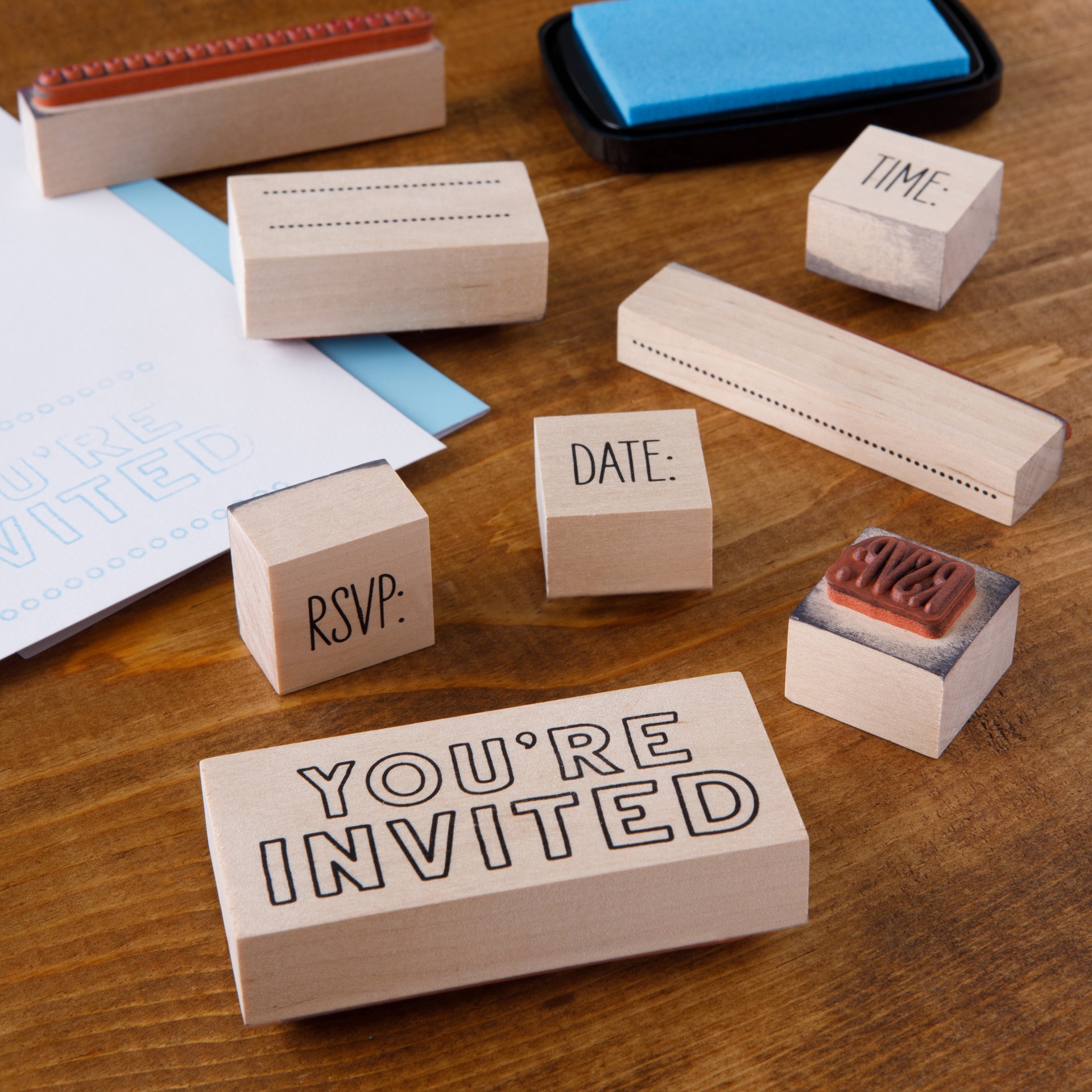 slide 2 of 5, You're Invited Wood Stamp Set By Recollections, 3.5 in x 1 in