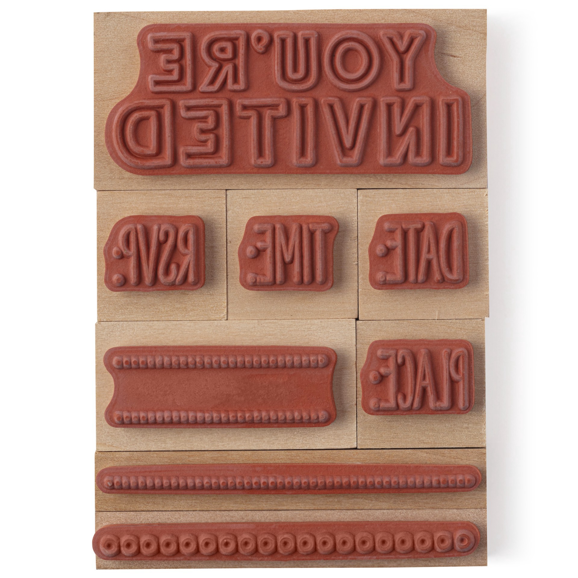 slide 5 of 5, You're Invited Wood Stamp Set By Recollections, 3.5 in x 1 in