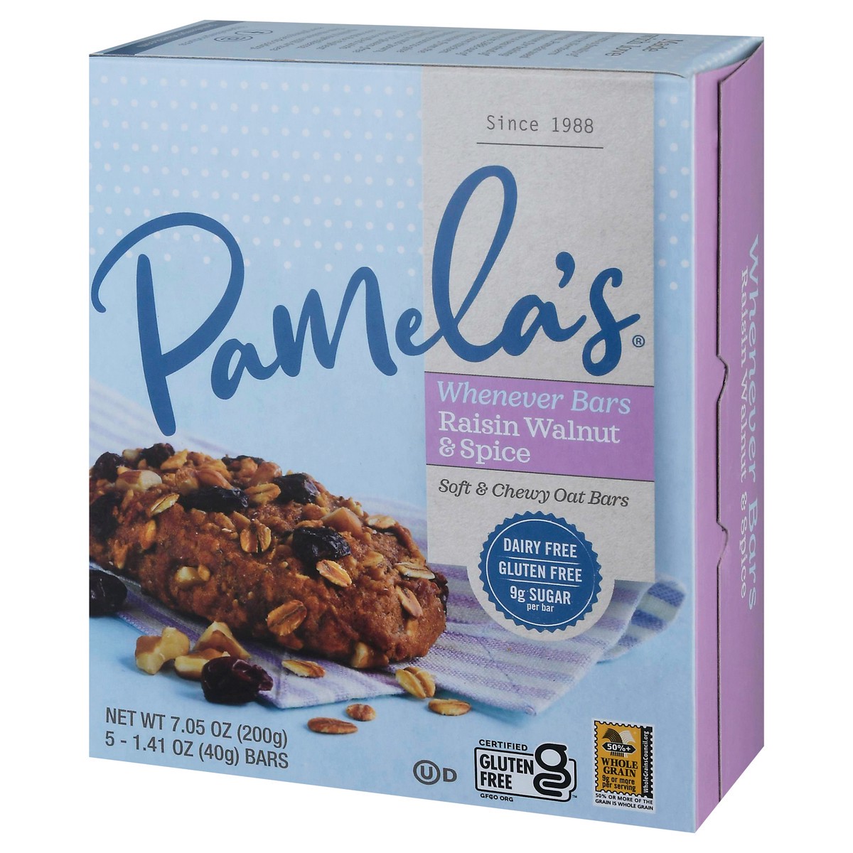 slide 3 of 9, Pamela's Whenever Bars Soft & Chewy Raisin Walnut & Spice Oat 5 - 1.41 oz Bars, 5 ct; 1.41 oz