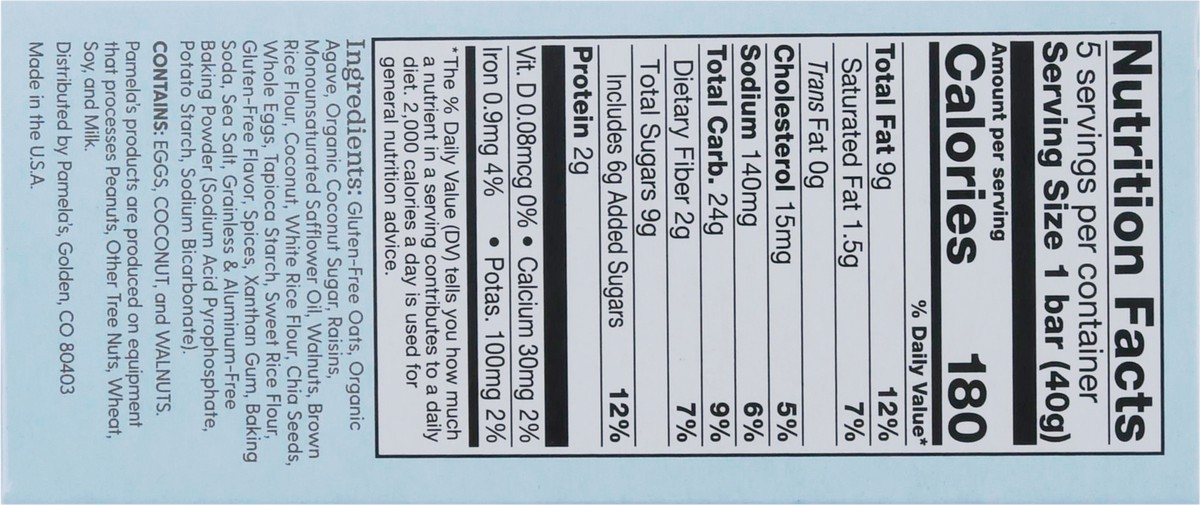 slide 4 of 9, Pamela's Whenever Bars Soft & Chewy Raisin Walnut & Spice Oat 5 - 1.41 oz Bars, 5 ct; 1.41 oz