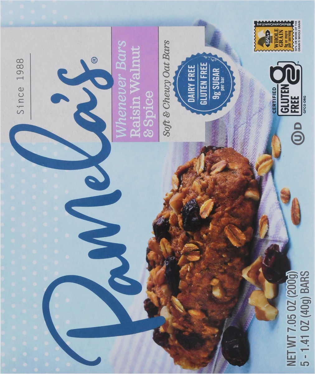 slide 5 of 9, Pamela's Whenever Bars Soft & Chewy Raisin Walnut & Spice Oat 5 - 1.41 oz Bars, 5 ct; 1.41 oz