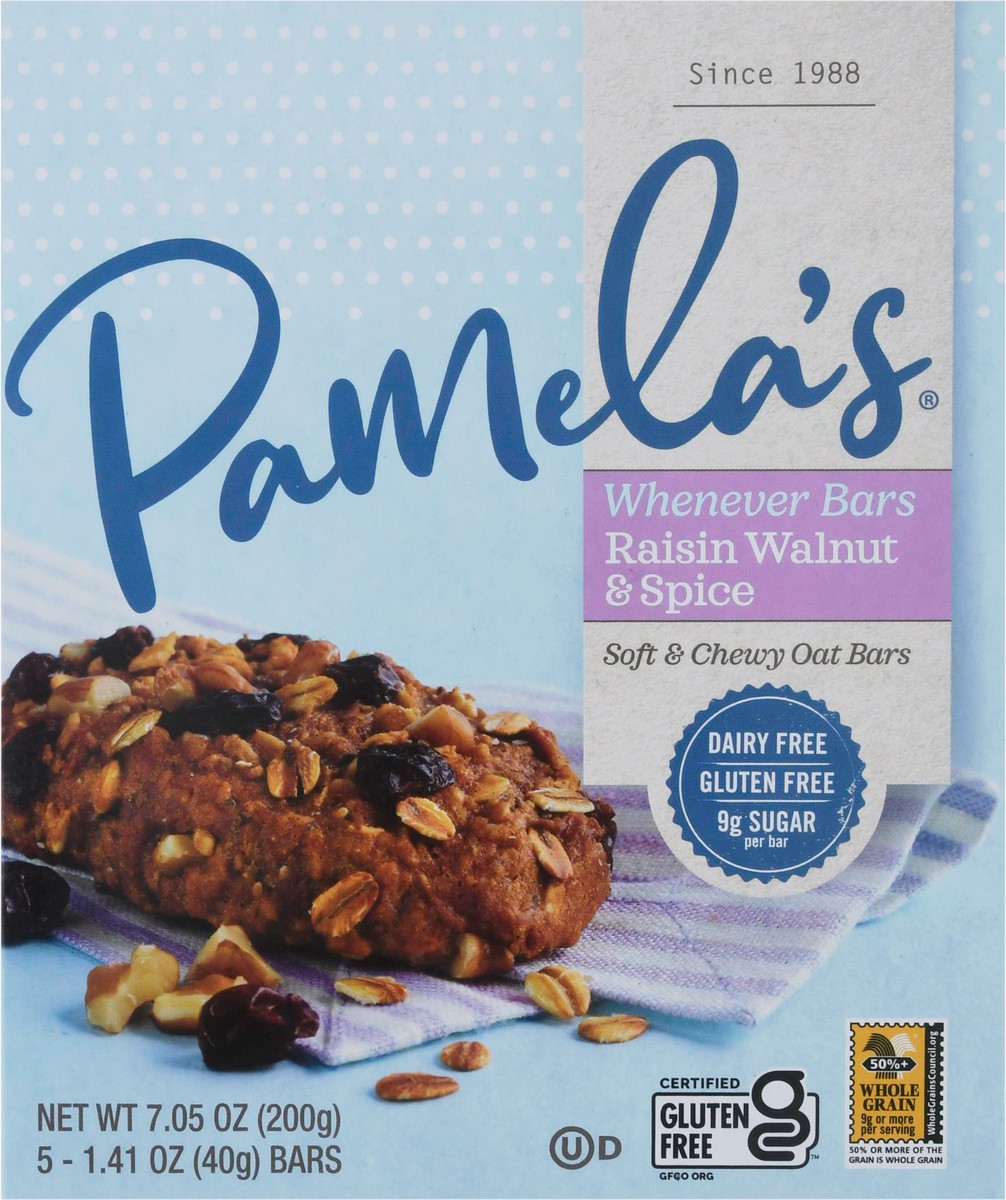 slide 6 of 9, Pamela's Whenever Bars Soft & Chewy Raisin Walnut & Spice Oat 5 - 1.41 oz Bars, 5 ct; 1.41 oz