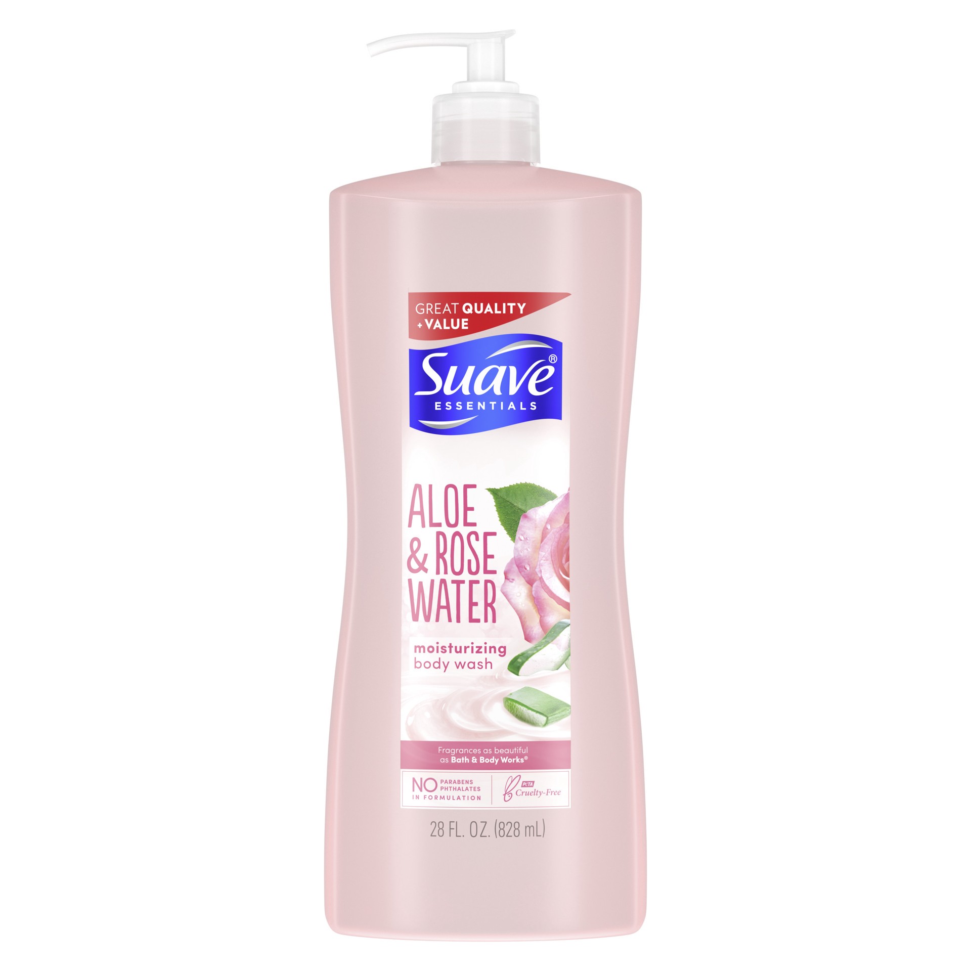 slide 1 of 9, Suave Essentials Moisturizing Body Wash Aloe & Rosewater, 28 oz, 28 oz