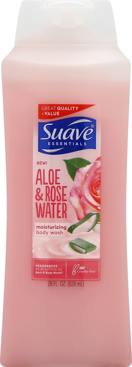 slide 2 of 9, Suave Essentials Moisturizing Body Wash Aloe & Rosewater, 28 oz, 28 oz