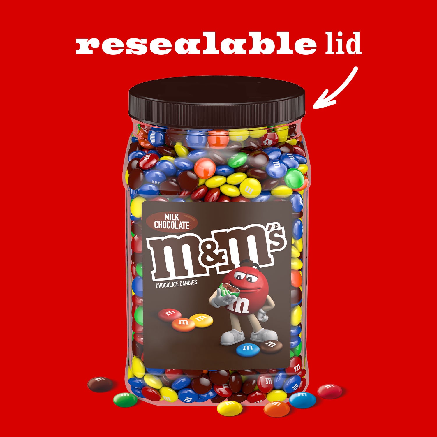slide 3 of 8, M&M's Milk Chocolate Candy Resealable Bulk Candy Jar, 62 Oz, 62 oz