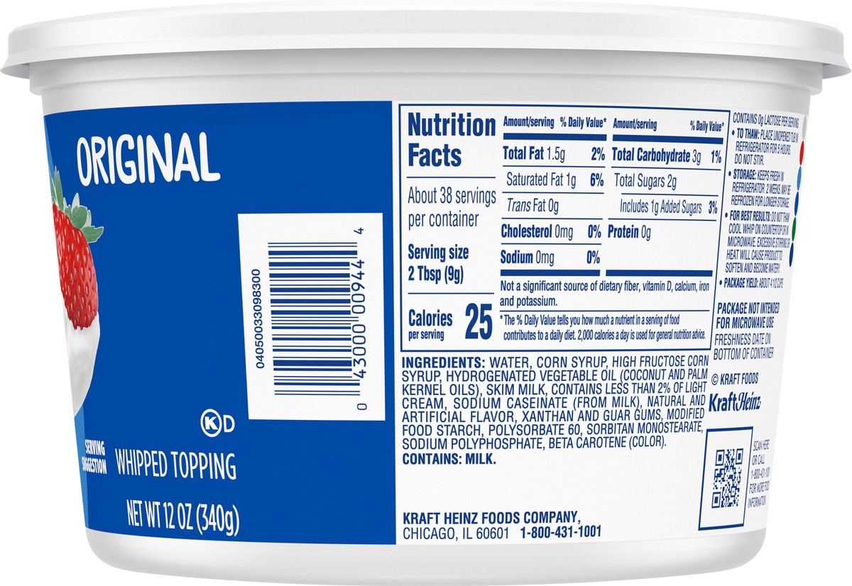 slide 2 of 9, Cool Whip Original Whipped Topping, 12 oz Tub, 12 oz